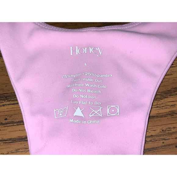 Honey Racerback Sports Bra‎ Light Pink Ruched Front Workout Top Women's - Picture 3 of 4